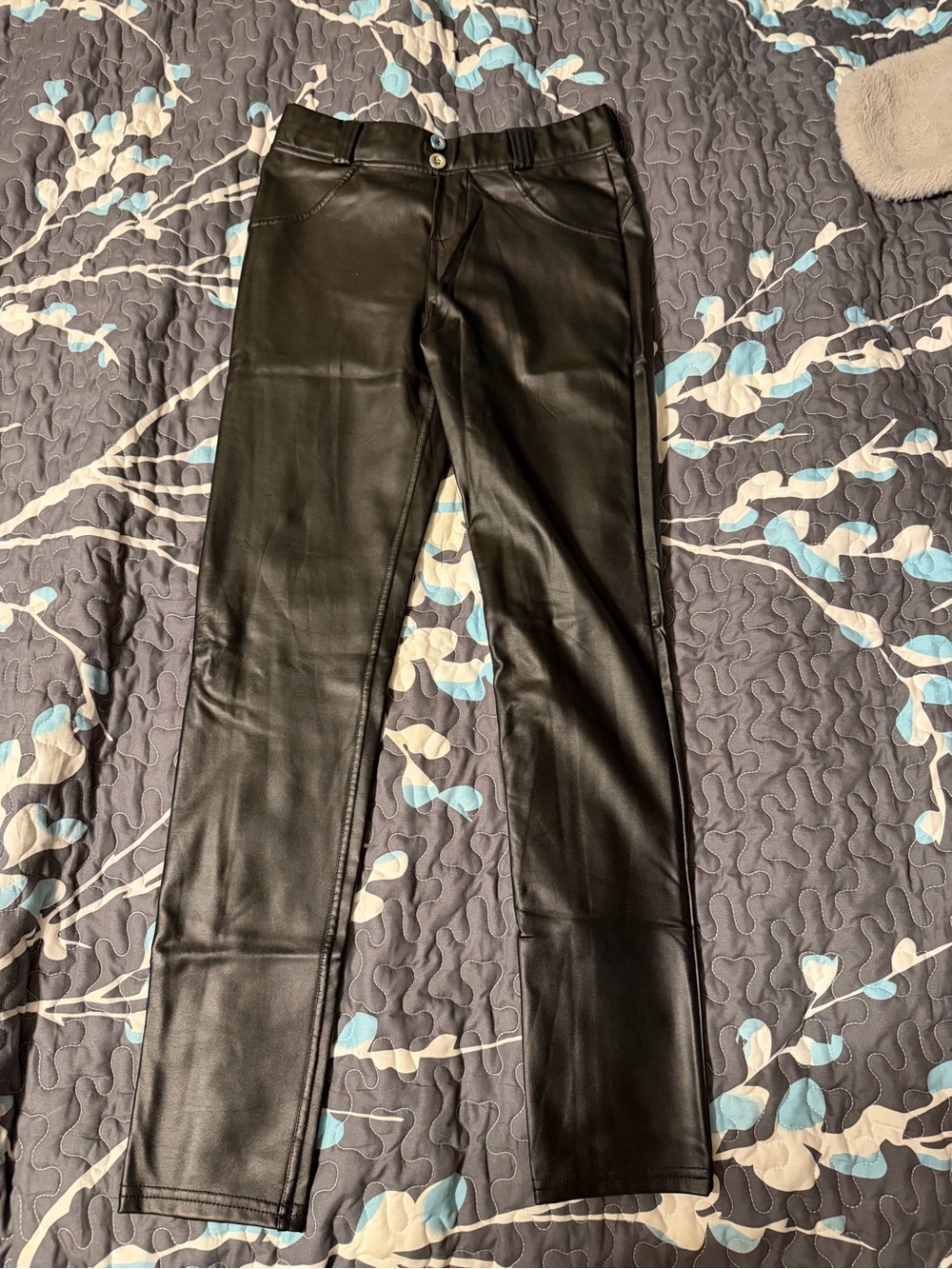 X2 Black Faux Leather Straight Leg Pants